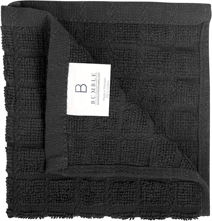 Bumble Dish Cloths (8 Pack) - 100% Cotton Dish Rags & Kitchen Washcloths for Washing Dishes | 12" x 12" | 405 GSM | Black