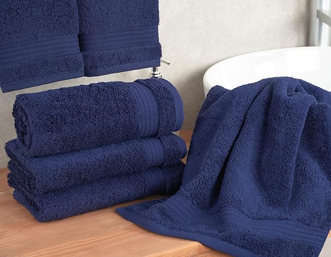 Cotton Paradise Hand Towels for Bathroom, 100% Cotton Turkish 4 Piece Hand Towel Set, Soft Absorbent Face Towels, Navy Blue Hand Towels