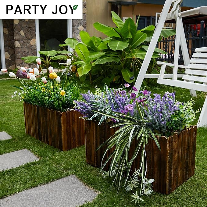 PARTY JOY 19 Bunches Fake Plants Outdoor, Fake Bushes UV Resistant Artificial Lavender Flowers Greenery Shrubs Faux Greenery for Outdoor Garden Patio Front Porch Yard Decor