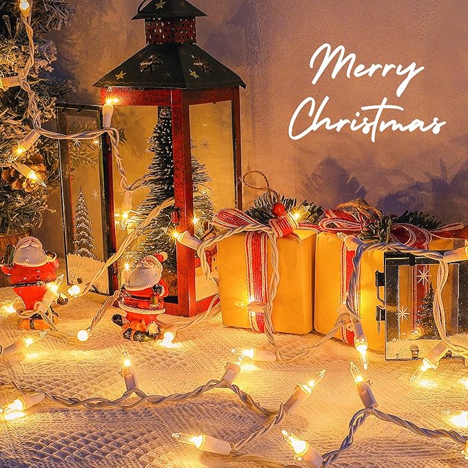 Clear Christmas Lights Set with White Wire,50Count 13Feet Incandescent Bulb Mini String Lights for Indoor Christmas Tree Garland Birthday Wedding Party Festival Decoration, Warm White