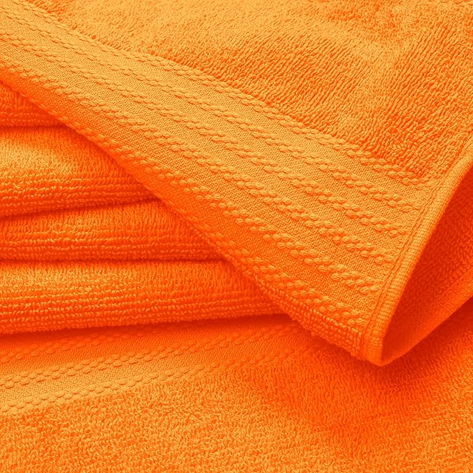 GLAMBURG Premium Cotton 4 Pack Bath Towel Set - 100% Pure Cotton - 4 Bath Towels 27x54 - Ideal for Everyday use - Ultra Soft & Highly Absorbent - Orange