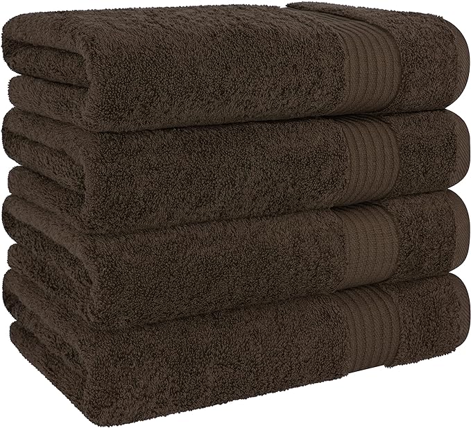 Cotton Paradise 4 Piece Turkish Bath Towels for Bathroom, 100% Cotton Extra Large Soft Plush Towels Bathroom Set, Brown
