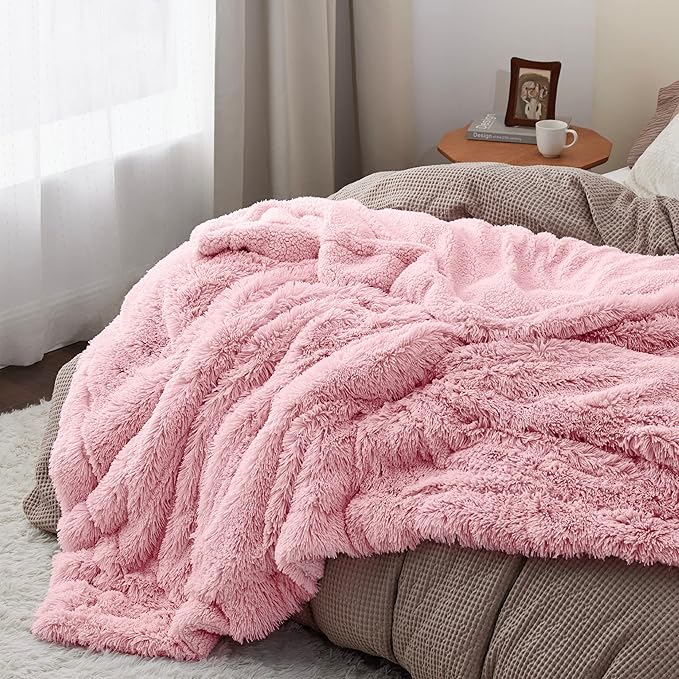 Bedsure GentleSoft Fluffy Pink King Size Blanket for Bed, Thick Soft Sherpa Faux Fur Fleece Bedding Fuzzy Plush Winter Warm Heavy Big Large King Blanket, Cozy Pink Gifts for Men Women, 108x90