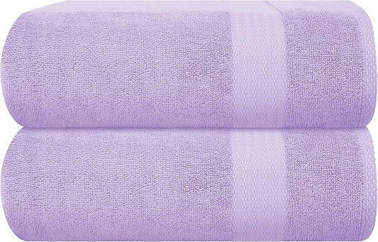 GLAMBURG Premium Cotton Oversized 2 Pack Bath Sheet 35x70-100% Pure Cotton - Ideal for Everyday use - Ultra Soft & Highly Absorbent - Machine Washable - Purple