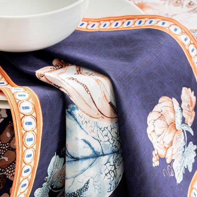 Maison d' Hermine Cloth Napkins Set of 4 100% Cotton Everyday Reusable Square Napkins Cloth Washable, Dinner, Party, Wedding, Restaurant (Pumpkin Blues, 20" x 20")