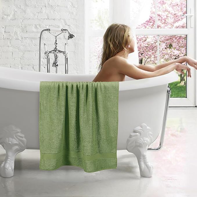 GLAMBURG 700 GSM Premium Cotton 2-Pack Oversized Extra Large Bath Sheet Set - 100% Combed Cotton - 2 Bath Sheets 35x70 - Luxury Hotel & Spa Quality - Durable Ultra Soft Highly Absorbent - Kiwi Green