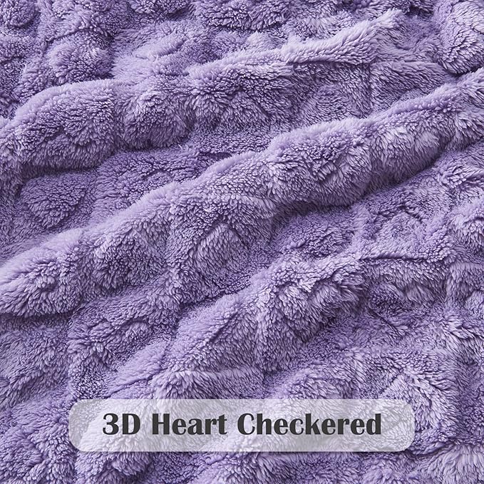 NEWCOSPLAY Super Soft Twin Blanket Lavender Premium Silky Flannel Fleece 3D Heart Checkered Lightweight Bed Blanket All Season Use (Lavender Heart, Twin(60"x80"))