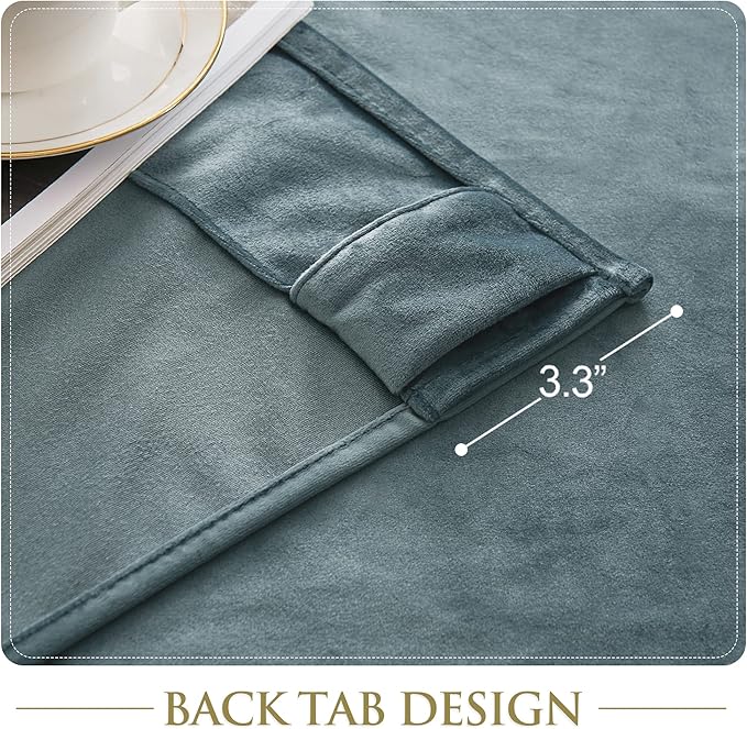 StangH Stone Blue Curtains 132 inches Long Back Tab Thermal Insulated Privacy Door Drapes, Noise Reducing Curtain Panels for Bedroom Spaces/Office, W52 x L132, 2 Panels