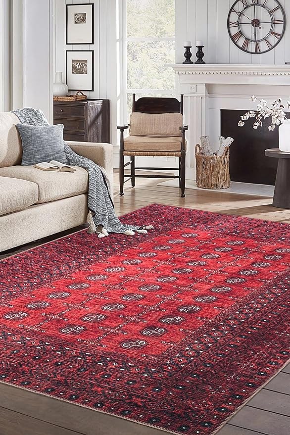 Keen Home Design 6x9 Rug - Machine Washable Area Rug with Non-Slip Backing, Ideal for Living Room, Dining Room, Bedroom - Vintage, Easy Clean, Durable, Low Pile Rug - (6' x 9')