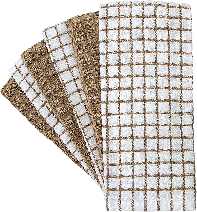 Bumble Kitchen Towels | 100% Cotton Dish Towels with Hanging Loop | 16"x 28" | 380GSM | Absorbent Kitchen Towel Set | 6 Pack, Tan