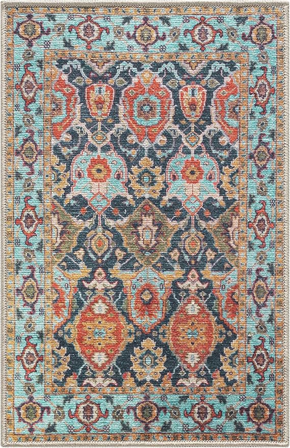 Keen Home Design 2x3 Rug - Machine Washable Entry Rug with Non-Slip Backing, Ideal for Enteryway, Kitchen, Bathroom, Laundry Room - Vintage, Easy Clean, Durable, Low Pile Rug - (2' x 3')