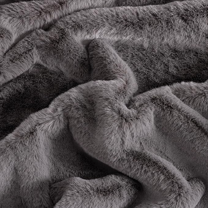 UGG Plush Faux Fur Throw Blanket Reversible Medium Weight Luxury Soft Throw Blankets for Bed or Chair, Hypoallergenic, Machine Washable, Home Decor, 50-inch x 70-inch, Charcoal Dark Grey (Euphoria)