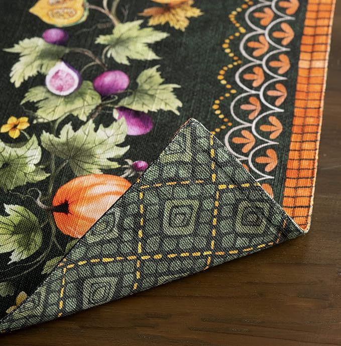 Maison d' Hermine Placemats Set of 4 100% Cotton Washable Cloth Place Mats, Reusable Table Mats for Kitchen Dining Decoration, Party, Wedding, Restaurant (Pumpkin Garden - Dark Green, 13" x 19")