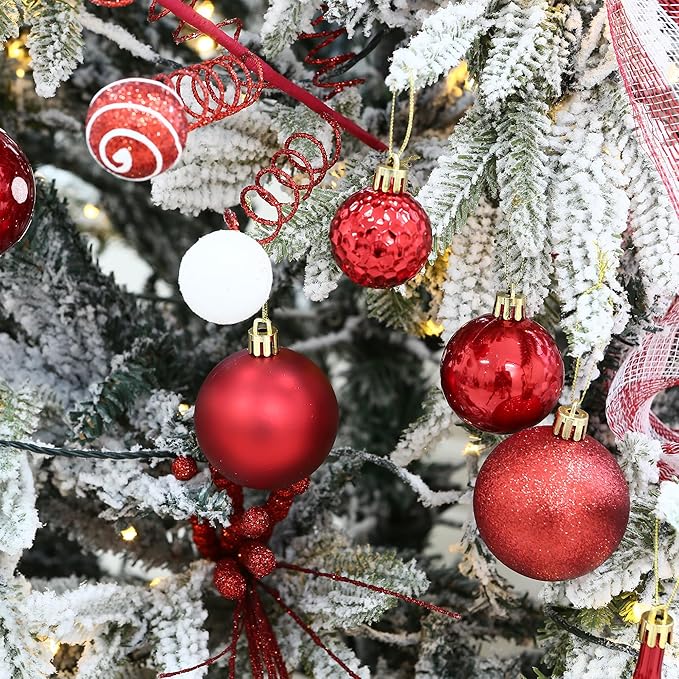 Sea Team 36-Pack Shatterproof Plastic Christmas Ball Ornaments Set, Multi-Size Christmas Baubles, Hanging Decorations for Xmas Tree, Wreath, Garland, (1.57-3.15 Inches, Red)