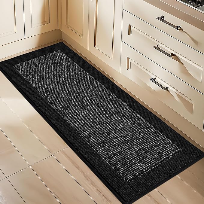 BEQHAUSE Kitchen Runner Rugs 24"x60", Kitchen Rugs Non-Slip Kitchen Mats for Floor, Absorbent and Stain Resistant Kitchen Mats, Machine Washable Rugs for Kitchen, Hallway, Laundry & Sink, Black