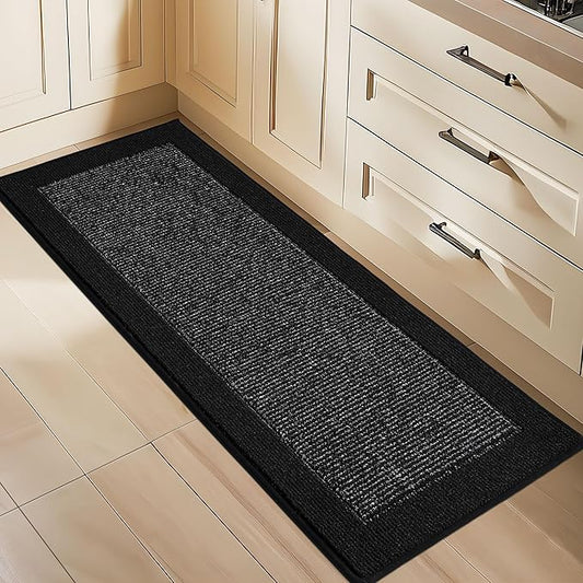 BEQHAUSE Kitchen Runner Rugs 24"x60", Kitchen Rugs Non-Slip Kitchen Mats for Floor, Absorbent and Stain Resistant Kitchen Mats, Machine Washable Rugs for Kitchen, Hallway, Laundry & Sink, Black