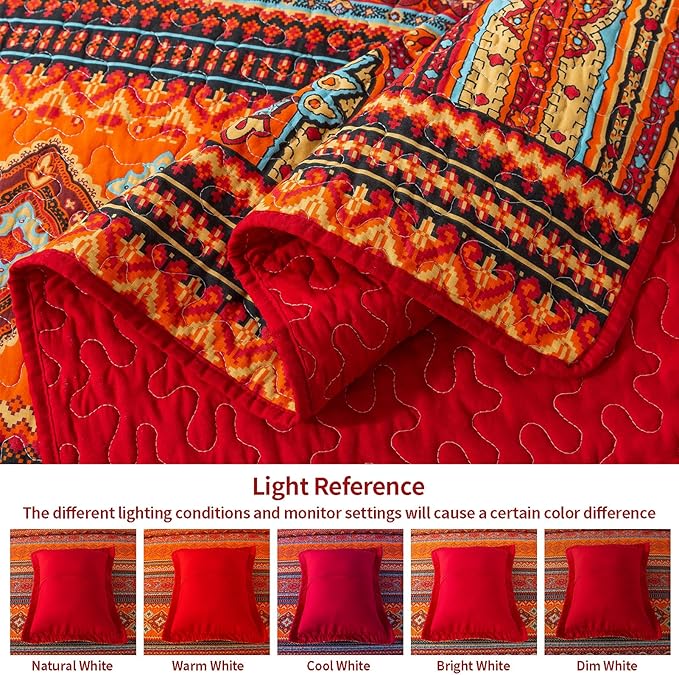 VAPUTAR Cotton Quilt Twin Size Bedding Set - 2 Pieces Twin Quilt Bedding Set, Boho Twin Size Quilts, Lightweight Reversible Coverlets Bedspreads for Farmhouse Bedroom (Red/Orange)