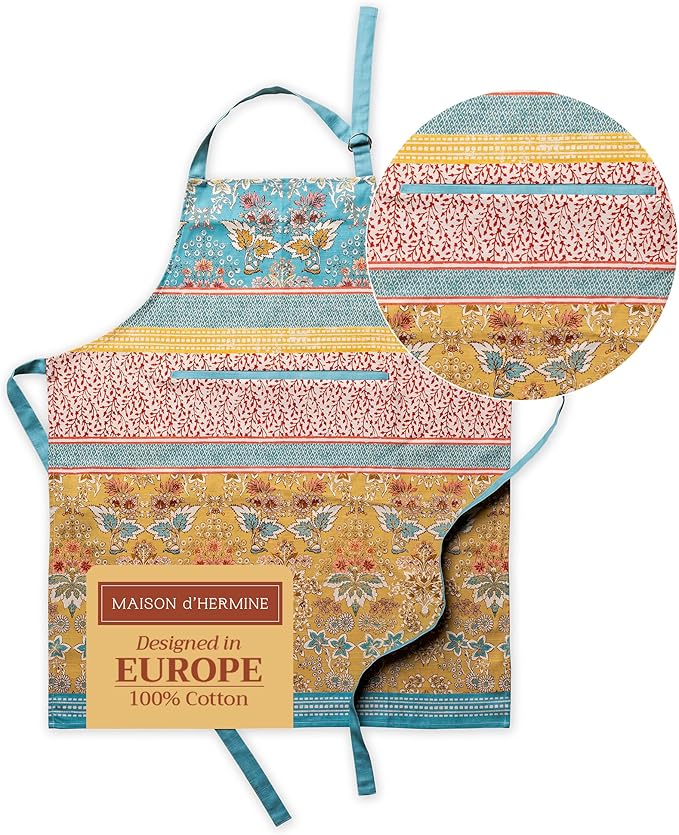 Maison d' Hermine 100% Cotton Apron for women with Pocket Kitchen Chef Apron for Men Cooking Gardening Server Waitress