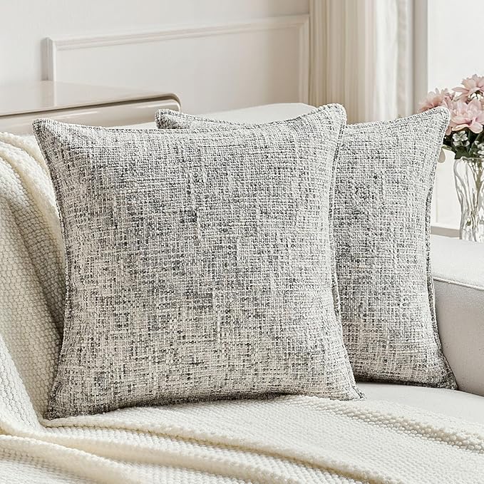 FUTEI Black Decorative Throw Pillow Covers 20x20 Inch Set of 2,Soft Chenille Tweed Textured Cushion Case,Modern Home Decor for Couch Bed Living Room