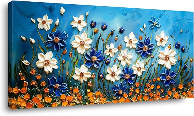 ZESTFLICKR Daisy Canvas Wall Art Daisies Flower Oil Painting Print Modern Floral Canvas Painting Artwork Nature Painting for Living Room Bedroom Home Office Kitchen Decoration (23x46 inches)