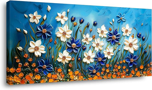 ZESTFLICKR Daisy Canvas Wall Art Daisies Flower Oil Painting Print Modern Floral Canvas Painting Artwork Nature Painting for Living Room Bedroom Home Office Kitchen Decoration (23x46 inches)