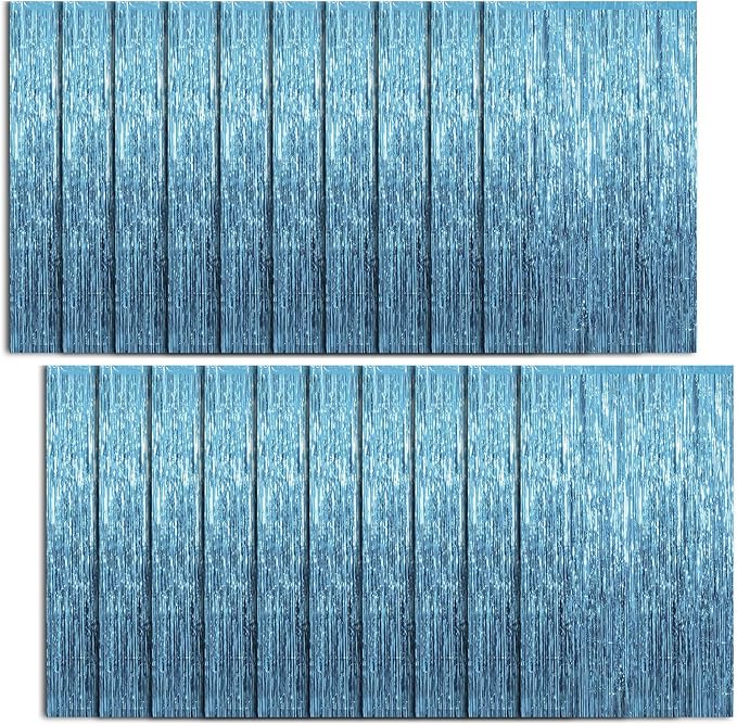20 Pack Foil Curtain Backdrop Blue Metallic Tinsel Foil Fringe Curtains Photo Booth Props for Birthday Wedding Engagement Baby Shower Bachelorette Christmas Holiday Celebration Party Decorations
