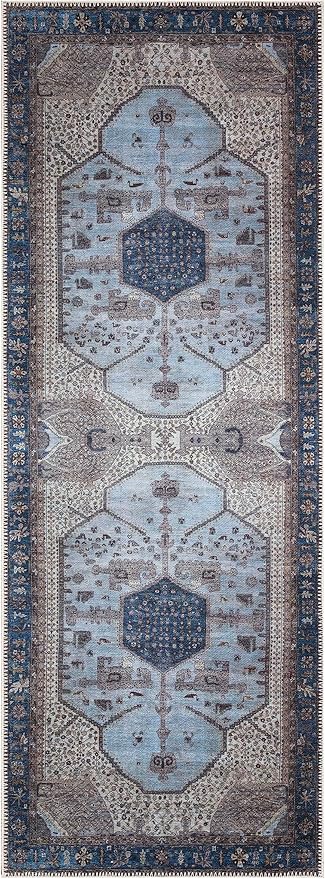 Keen Home Design 2x7 Rug - Machine Washable Runner Rug with Non-Slip Backing, Ideal for Hallway, Entryway, Kitchen, Laundry Room - Vintage, Easy Clean, Durable, Low Pile Rug - (2'6" x 7')