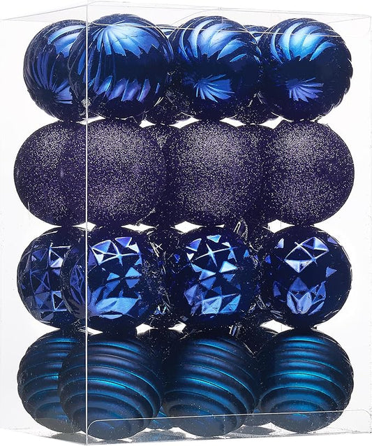 Valery Madelyn Christmas Ornaments Tree Decorations Set for Fall Halloween, 24ct Navy Blue Shatterproof Ball Ornaments, 2.36" Hanging Ornament Bulk for Xmas Holiday Party Decor