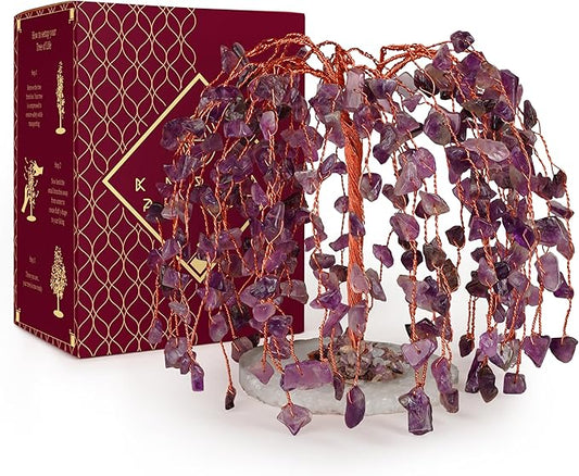 Amethyst Crystal Tree of Life Chakra Healing, Home and Office Desk Decor, Feng Shui Bonsai Trees for Postive Energy, Money, Good Luck, Christmas Decor, Spiritual Birthday Gifts for Women, Mom