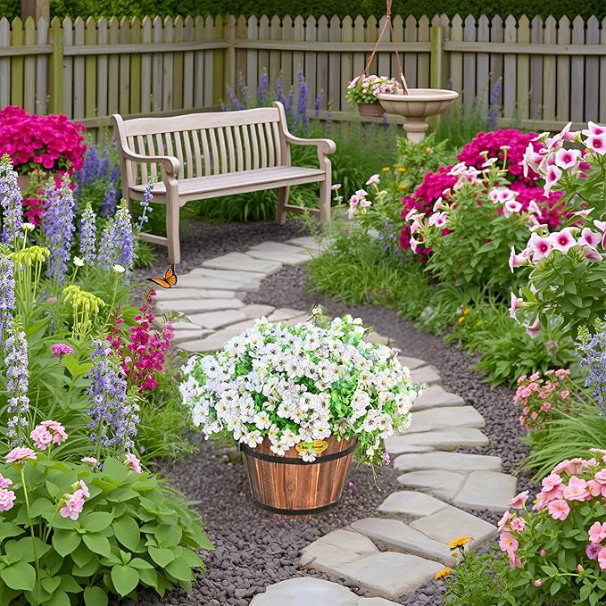 LADADA Outdoor Plant Flowers,8 Bundles of Fake Silk White Daisies, UV Resistant, Outdoor Porch, Home Courtyard, Garden Decoration(White)