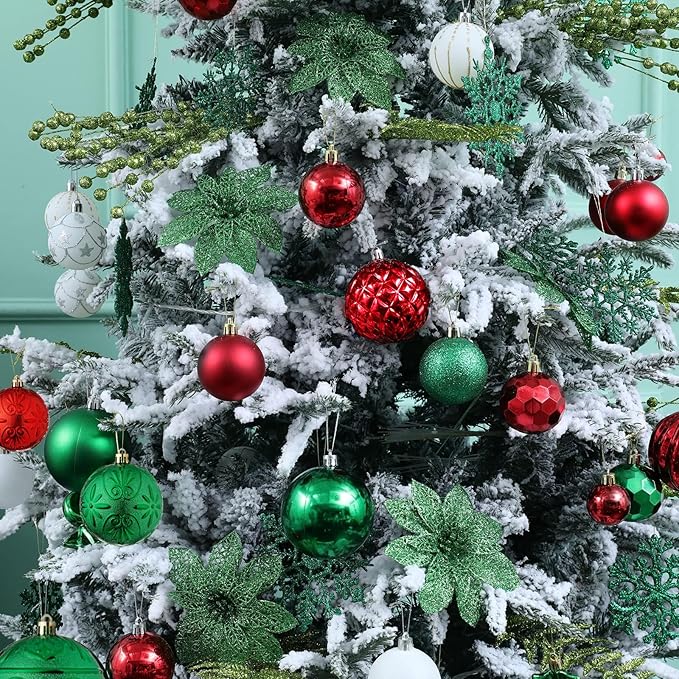 Wironlst Christmas Ball Ornaments - 30pcs Shatterproof Plastic Christmas Ornaments Hanging Ball Decorations for Xmas Tree, Holiday, Wedding, Party (Multi-Size, Green)