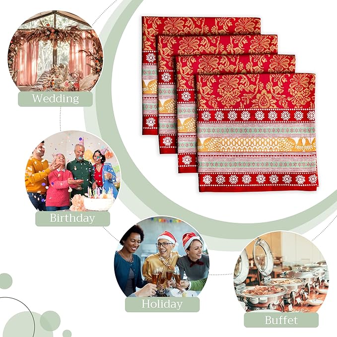 Maison d' Hermine Cloth Napkins Set of 4 100% Cotton Everyday Reusable Square Napkins Cloth Washable, Dinner, Party, Wedding, Restaurant (Sofia, 20" x 20")