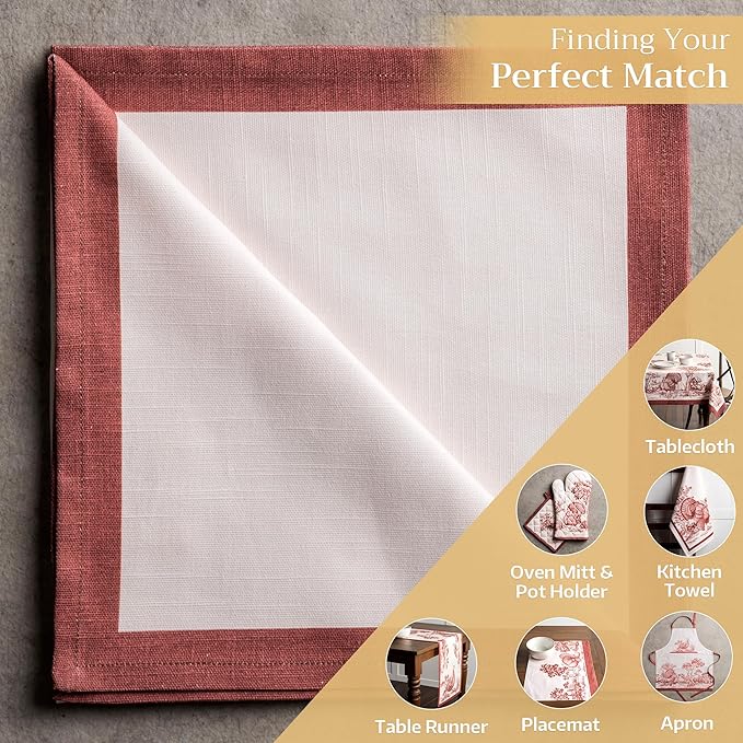 Maison d' Hermine Cloth Napkins Set of 4 100% Cotton Everyday Reusable Square Napkins Cloth Washable, Dinner, Party, Wedding, Restaurant (Holy Jouy - Brown, 20" x 20")