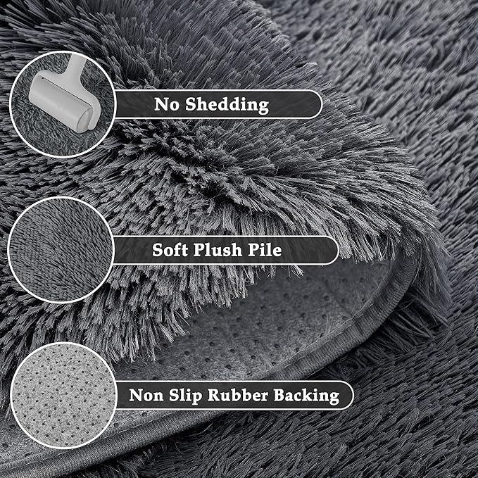 5x7 Area Rug for Living Room, Modern Grey Super Shag Shaggy Soft Washable Indoor Fuzzy Carpet Non-Slip Fluffy Rugs for Bedroom Home Aesthetic Decor