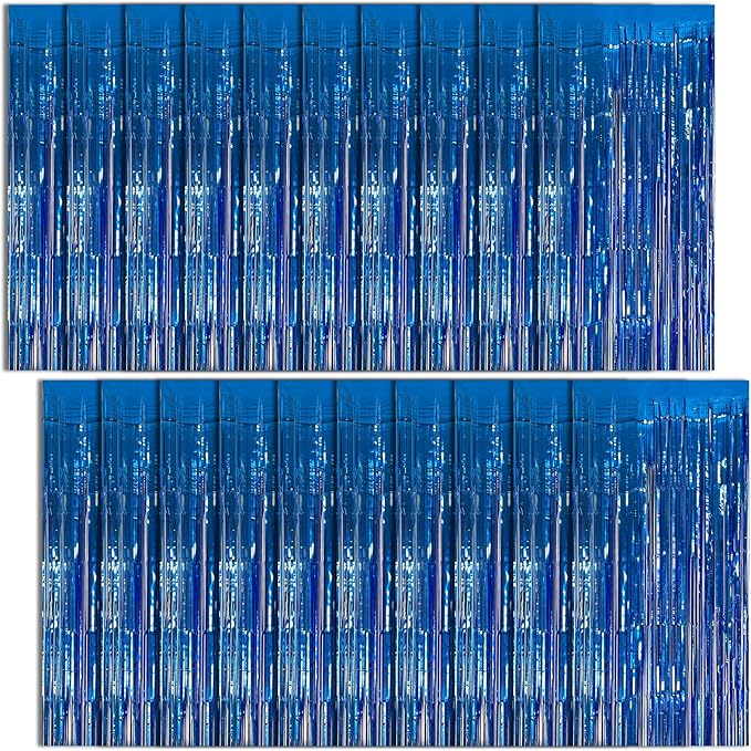 20 Pack Foil Curtain Backdrop Blue Metallic Tinsel Foil Fringe Curtains Photo Booth Props for Birthday Wedding Engagement Baby Shower Bachelorette Christmas Holiday Celebration Party Decorations