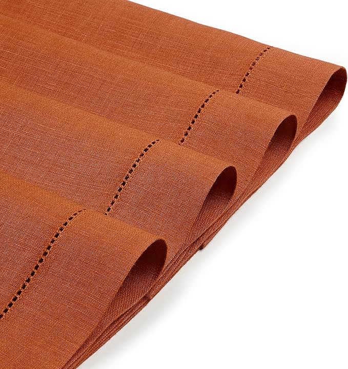 D'Moksha Homes Rust Linen Placemats Set of 4 - Classic Hemstitch Placemats 14 x 19 Inch - 100% Pure Linen Table Mats for Fall, Halloween - Handcrafted and Machine Washable