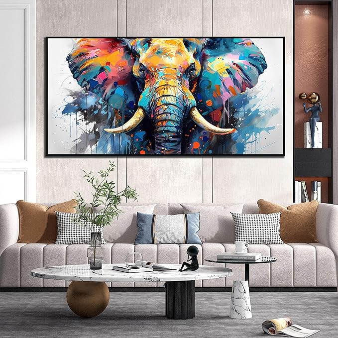 ZHAOSHOP Elephant Canvas Wall Art for Living Room - Large Colorful Wall Art for Office - Big Picture Frames for Wall Size 29" x 59"