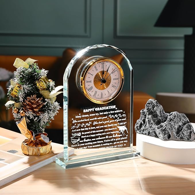 Qianwei Graduation Gifts for Her Him - Crystal Clock Class of 2025 Gifts Present Women Men College Middle High School Congrats Grad Graduate Present Keepsake for Masters Degree Phd Senior Student