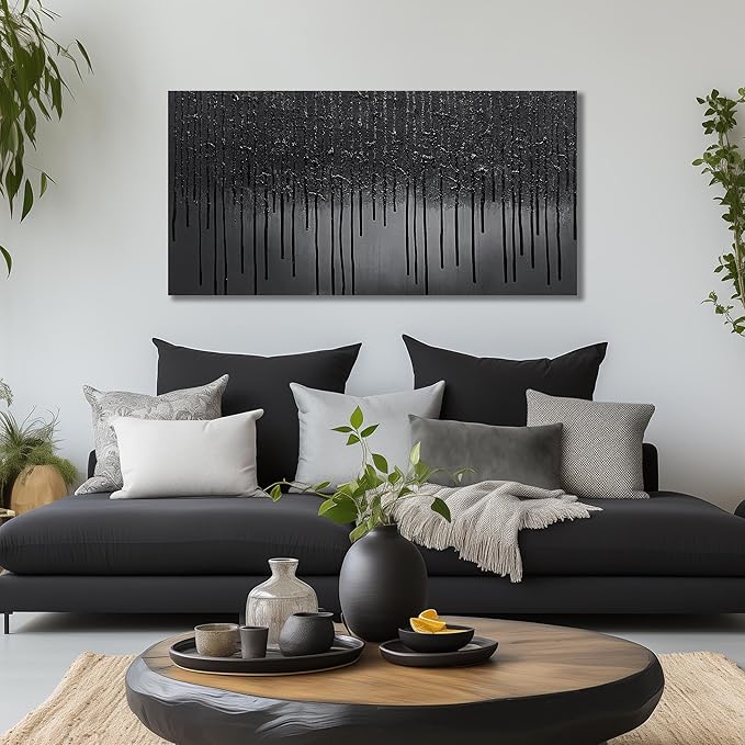 Abstract Canvas Wall Art for Living Room Black Painting Wall Art for Bedroom Modern Wall Decor for Office Size 20 x 40 Inch