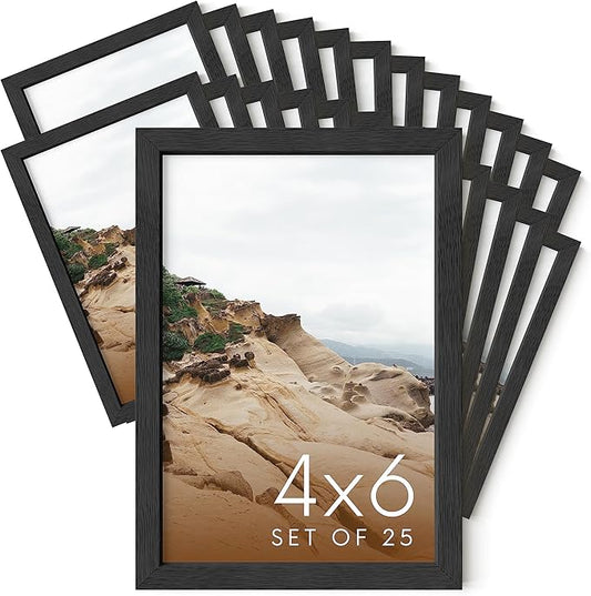 HAUS AND HUES 4x6 Black Oak Wood Photo Frame Set - Bulk Gallery Set - Premium Picture Frames for Stylish Photo Gallery Wall - Ideal for Home & Office Decor