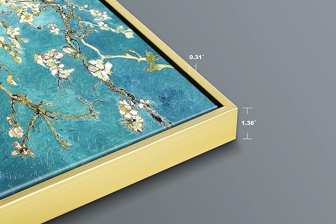 Wieco Art Framed Wall Art Canvas Prints of Almond Blossom by Vincent Van Gogh Paintings Reproduction Abstract Artwork for Wall Decor Golden Frame