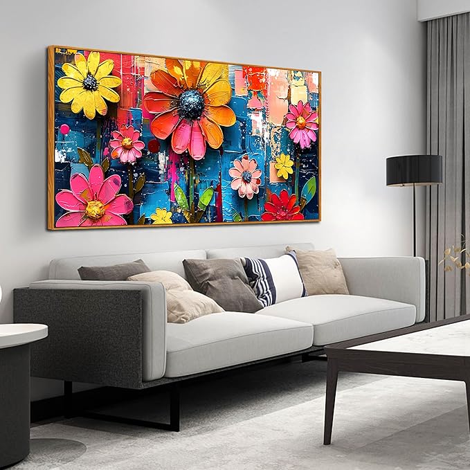 ZHAOSHOP Flowers Wall Paintings Office - Colorful Artwork Framed for Wall Living Room - Teenage Girls Wall Art for Bedroom Size 24" x 48"
