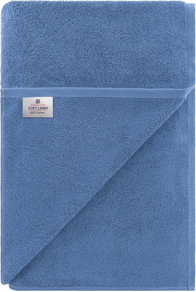 American Soft Linen Oversized Bath Sheet 40x80 Extra Large for Bathroom, 600 GSM 100% Cotton Turkish Jumbo Bathsheet Towels for Adults, Electric Blue Bath Sheet