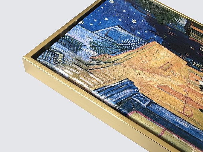 Wieco Art Framed Wall Art Canvas Prints of Cafe Terrace at Night Canvas Prints Wall Art by Van Gogh Paintings Reproduction Abstract Artwork for Wall Decor Golden Frame