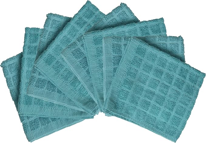 Premium Dish Towels (12”x 12”, 8 Pack) | Cotton Kitchen Hand Towels | Kitchen Towels | Highly Absorbent Tea Towels Set | Aqua