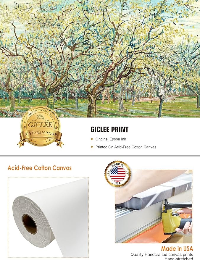 DECORARTS - The White Orchard, Vincent Van Gogh Art Reproduction. Giclee Canvas Prints Wall Art for Home Decor 30x24