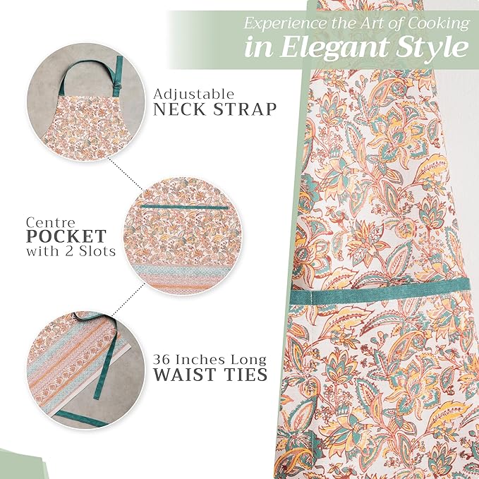 Maison d' Hermine 100% Cotton Apron for women with Pocket Kitchen Chef Apron for Men Cooking Gardening Server Waitress