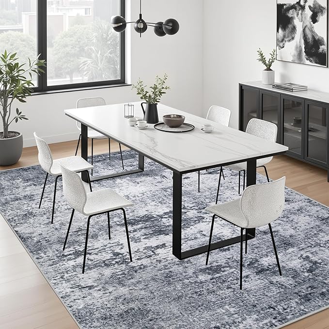 9x12 Area Rug Living Room Rug: Washable Modern Abstract Soft Thin Rug Indoor Floor No Slip Stain Resistant Carpet for Bedroom Dining Room Farmhouse Nursery Home Office - Grey