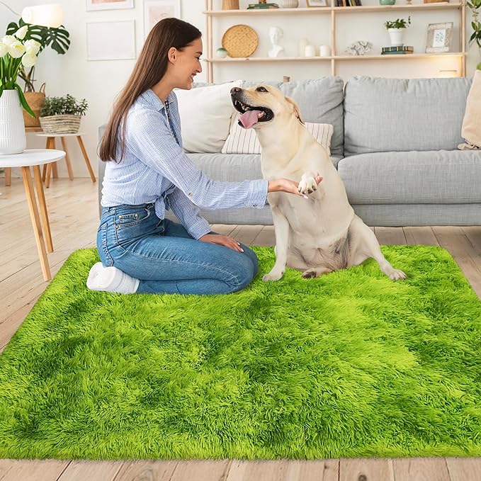 Small Tie-Dyed Area Rug for Bedroom 3x5 Mini Green Fluffy Rug Mat Bedside Throw Rug for Kids Room Boys Teens Nursery Baby Dorm Living Room Home Decor Aesthetic Carpets