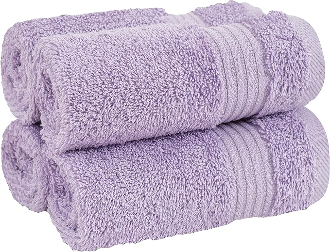 Cotton Paradise 100% Cotton Turkish Washcloth Set for Bathroom, 4 Piece Soft Absorbent Small Hand Face Towels Wash Rags, Lilac